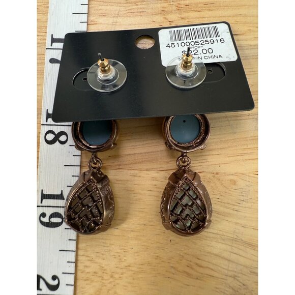 Chicos Brown Queens Royal Jewels Dangle Earrings With Faux Pearls & Faceted Gems - Picture 11 of 11